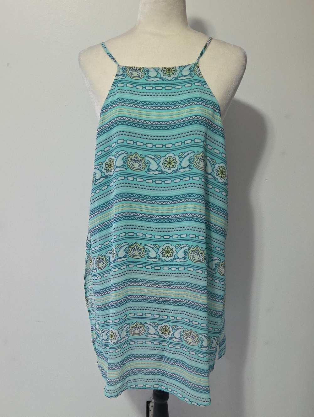 Aqua Patterned Strappy Tank Top